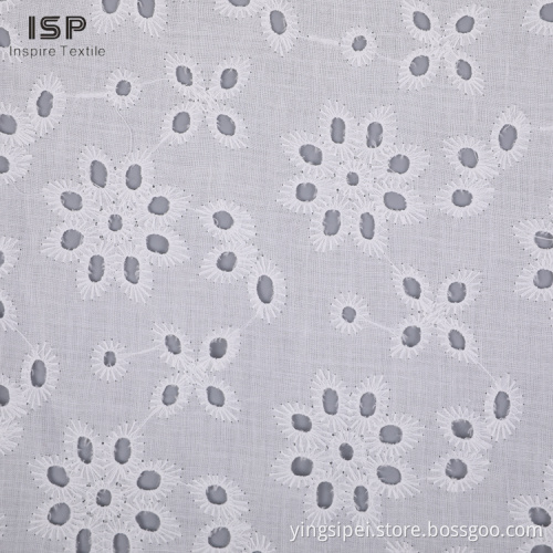 Eco Friendly White Woven Dress Cotton Embroidery Fabric